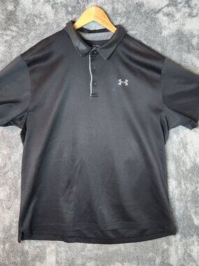 Under Armour Men's XXL Golf Heat Gear Polo Shirt Short Sleeve Black/Pitch Gray